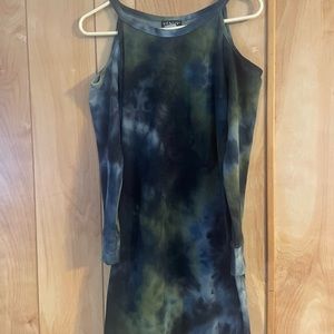 cold shoulder tye-dye dress.